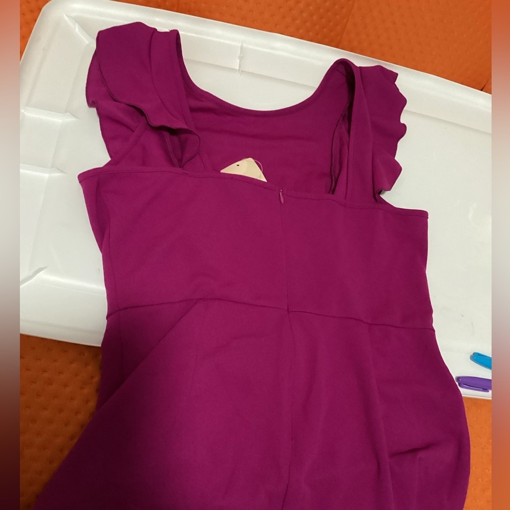 Elegant Sleeveless Ruffle Mermaid Cocktail Magenta Midi Dress NWT Size L - Picture 2 of 2